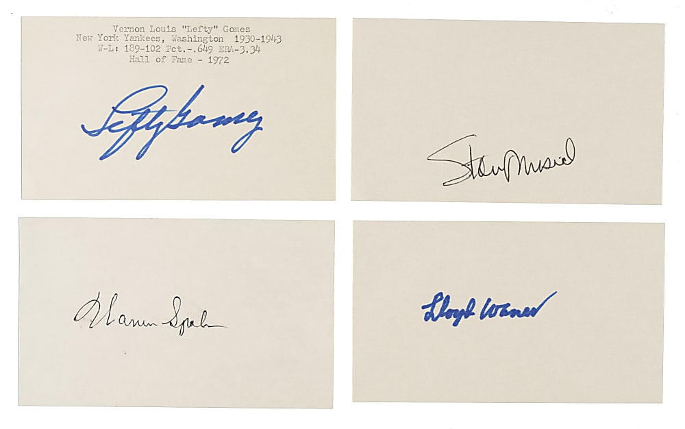 Hall of Fame and Stars Signed Index Card Collection (31) Including Lloyd Waner and Warren Spahn