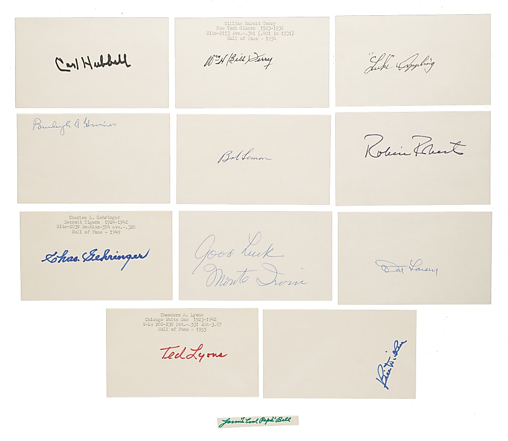 Hall of Fame and Stars Signed Index Card Collection (31) Including Lloyd Waner and Warren Spahn