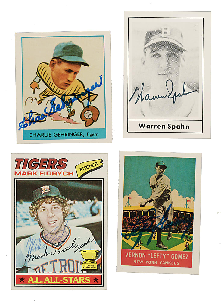 Signed 1977 to 1980 Card and Reprint Collection (12) Including Warren Spahn and Mark Fidrych Rookie