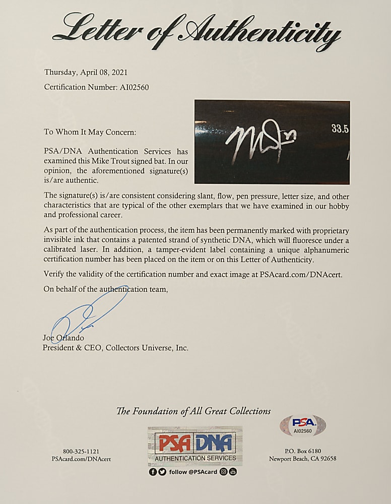 Mike Trout Signed Bat - PSA/DNA and MLB