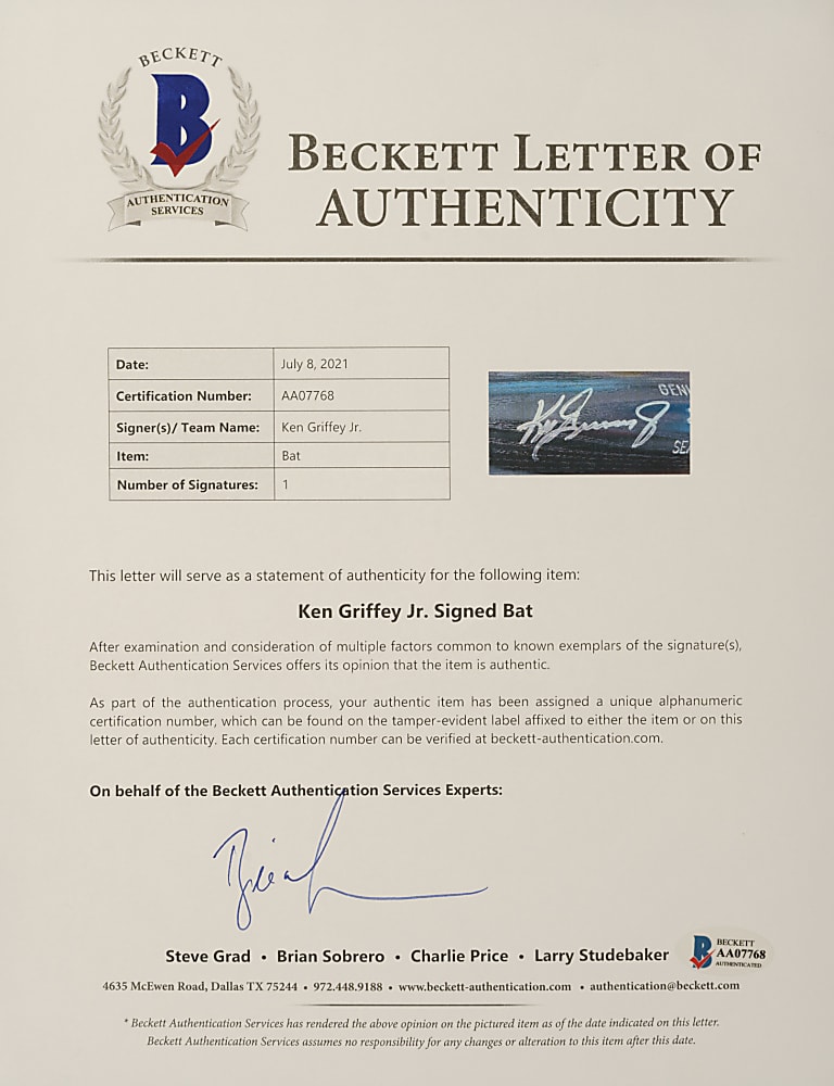Ken Griffey Jr. Signed Bat - Beckett