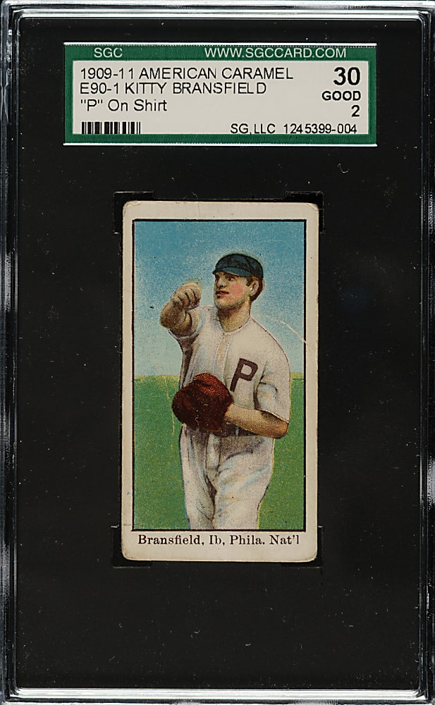 1909-1911 E90-1 American Caramel Kitty Bransfield "P" on Shirt SGC GOOD 30