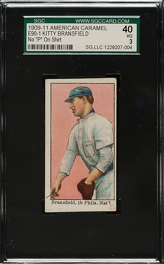 1909-1911 E90-1 American Caramel Kitty Bransfield No "P" on Shirt SGC VG 40