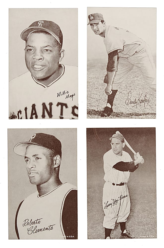 1962 Statistic Back Exhibits Partial Set (24/32) Including Mays, Clemente, and Koufax Plus Four 1963 Statistic Back Exhibits
