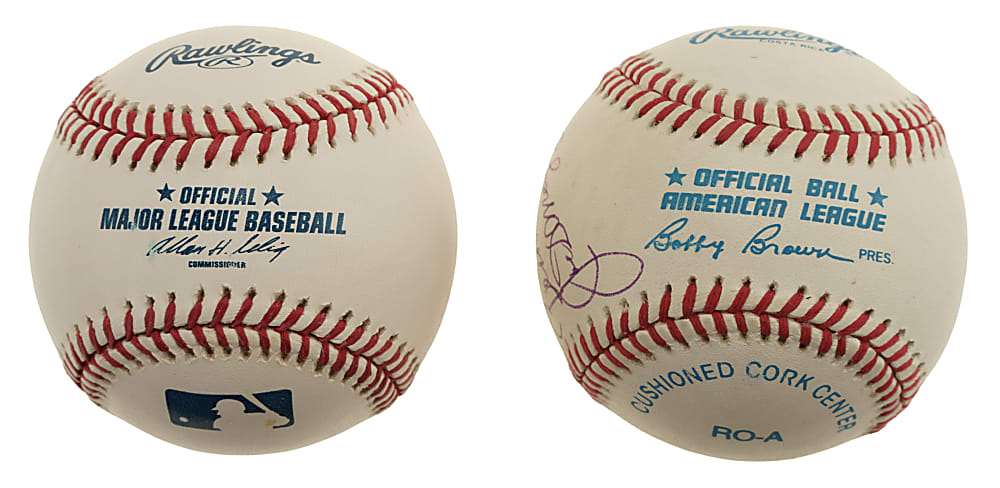 Joe DiMaggio and Bob Feller Single-Signed Baseball Pair with Multiple Inscriptions