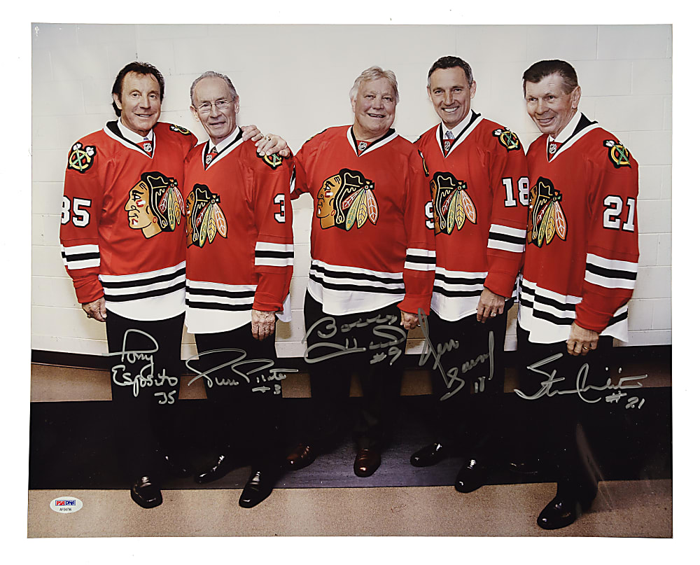 Chicago Blackhawks Hall of Fame Multi-Signed Photograph with Bobby Hull and Tony Esposito - PSA/DNA