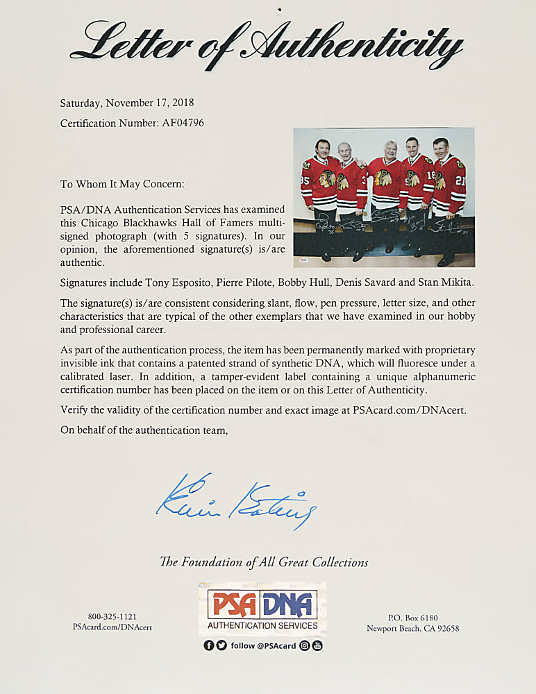 Chicago Blackhawks Hall of Fame Multi-Signed Photograph with Bobby Hull and Tony Esposito - PSA/DNA
