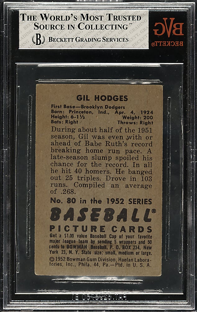 1952 Bowman #80 Gil Hodges BVG EX 5
