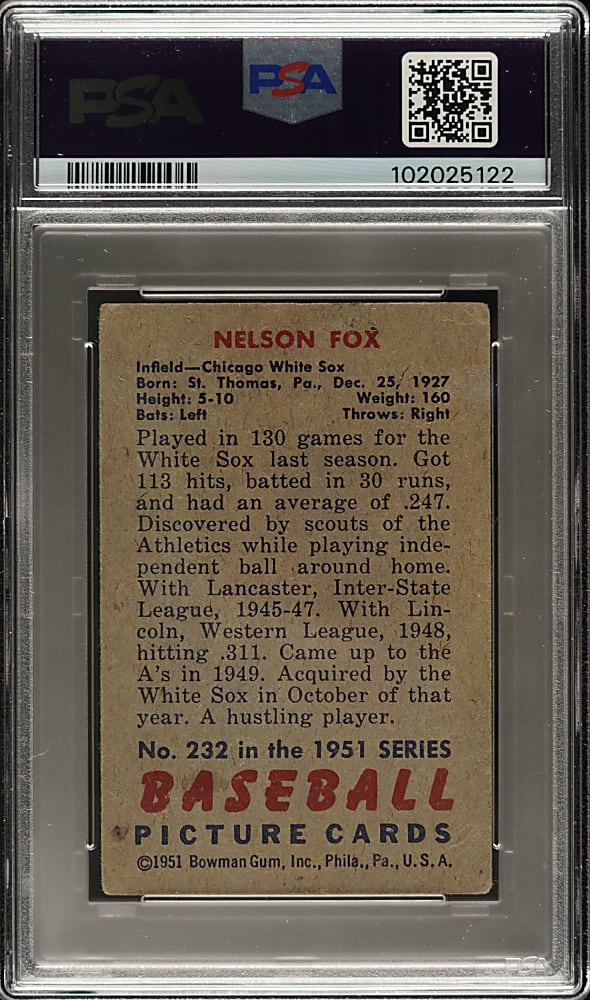 1951 Bowman #232 Nelson Fox Rookie GOOD 2