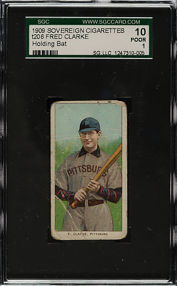 1909-1911 T206 White Border Fred Clarke Holding Bat SGC POOR 10 - Sovereign 150 Back