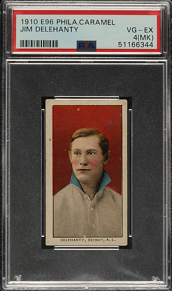 1910 E96 Philadelphia Caramel Jim Delehanty PSA VG-EX 4 (MK)