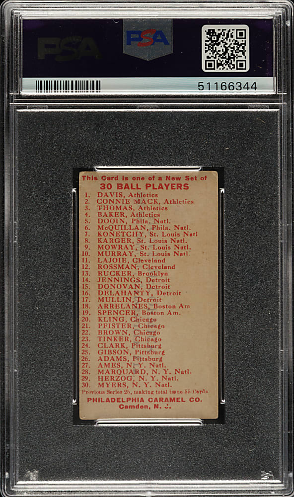 1910 E96 Philadelphia Caramel Jim Delehanty PSA VG-EX 4 (MK)