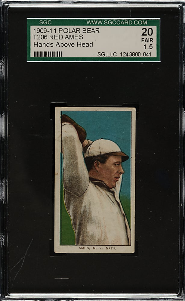 1909-1911 T206 White Border Red Ames Hands Above Head SGC FAIR 20 - Polar Bear Back
