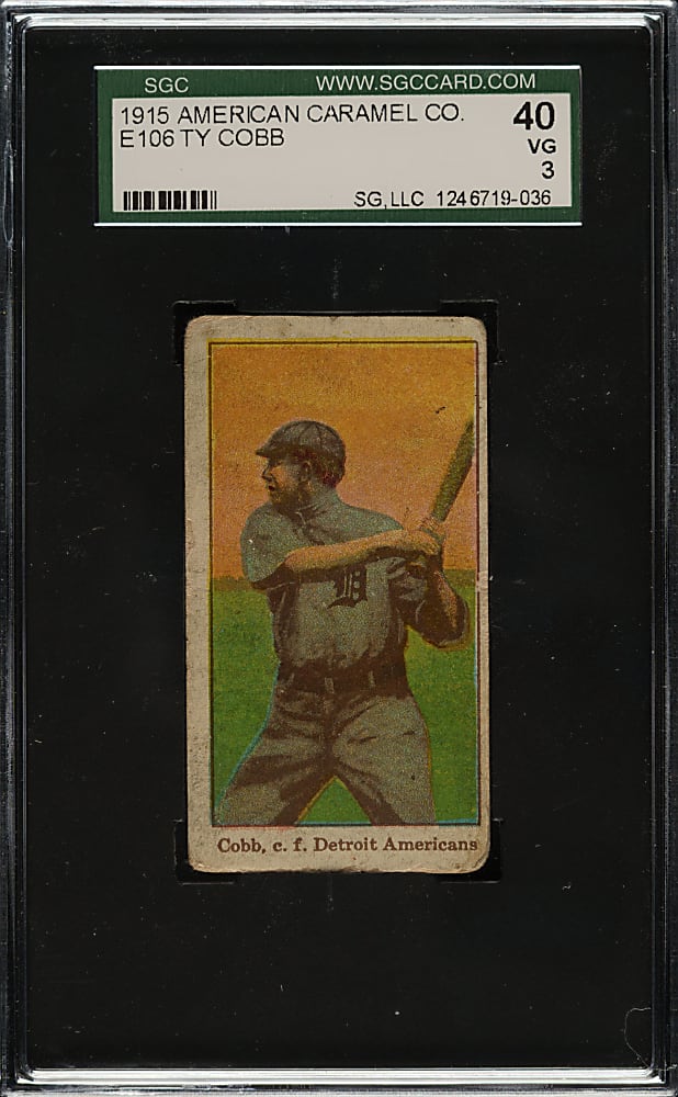 1915 E106 American Caramel Ty Cobb with Bat, Facing to Side SGC VG 40