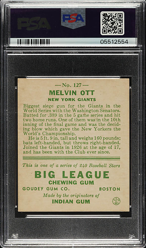 1933 R319 Goudey #127 Mel Ott PSA NM-MT 8
