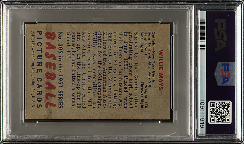 1951 Bowman #305 Willie Mays Rookie PSA VG+ 3.5