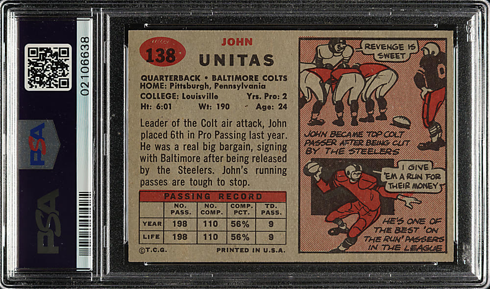 1957 Topps Football #138 Johnny Unitas Rookie PSA NM-MT 8
