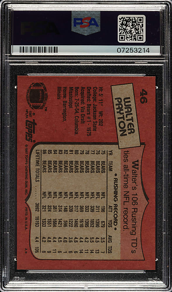 1987 Topps Football #46 Walter Payton PSA GEM MINT 10
