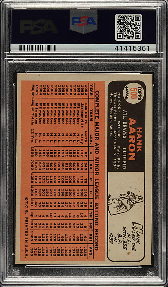 1966 Topps #500 Hank Aaron PSA NM-MT 8