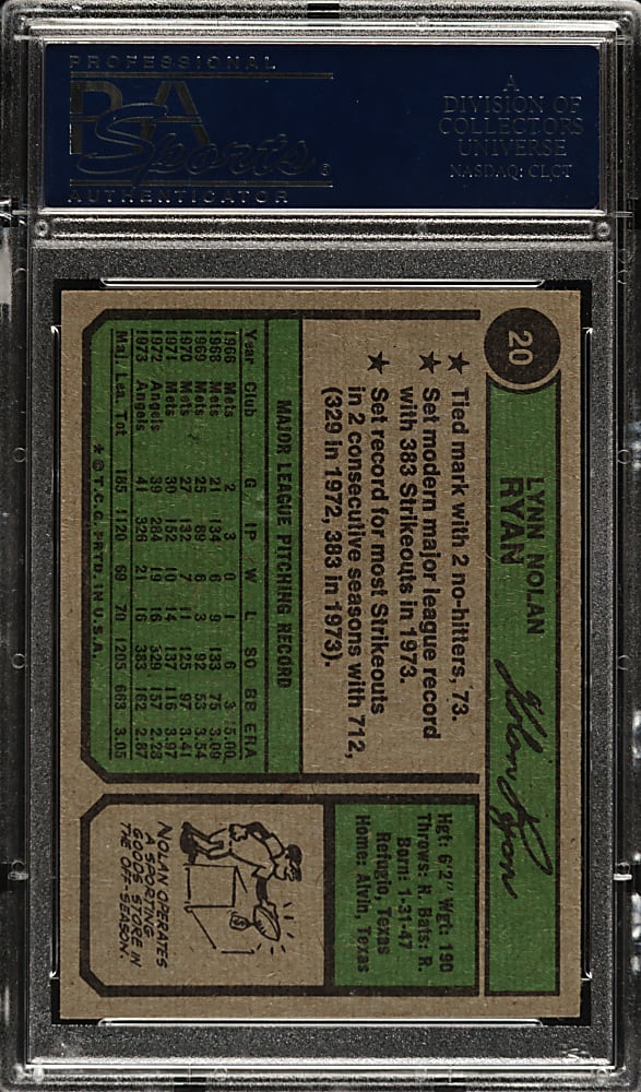 1974 Topps #20 Nolan Ryan PSA MINT 9