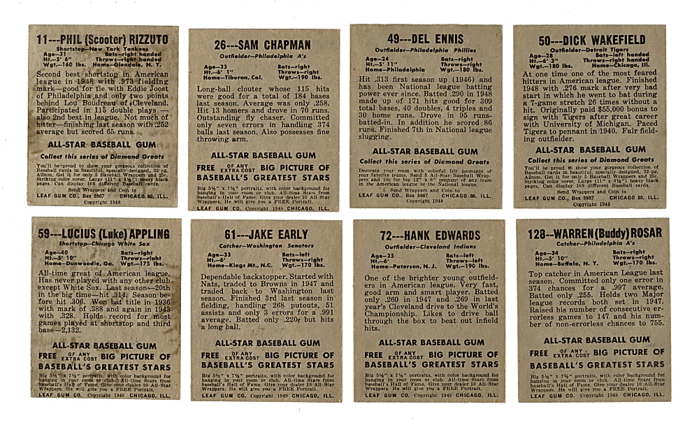 1948-1949 Leaf Collection (8) Including Phil Rizzuto and Luis Appling