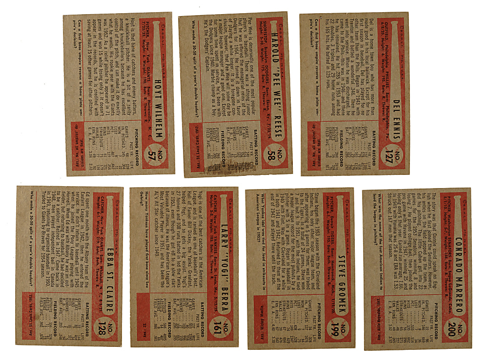 1954 Bowman Collection (7) Including Hoyt Wilhelm, Pee Wee Reese and Yogi Berra