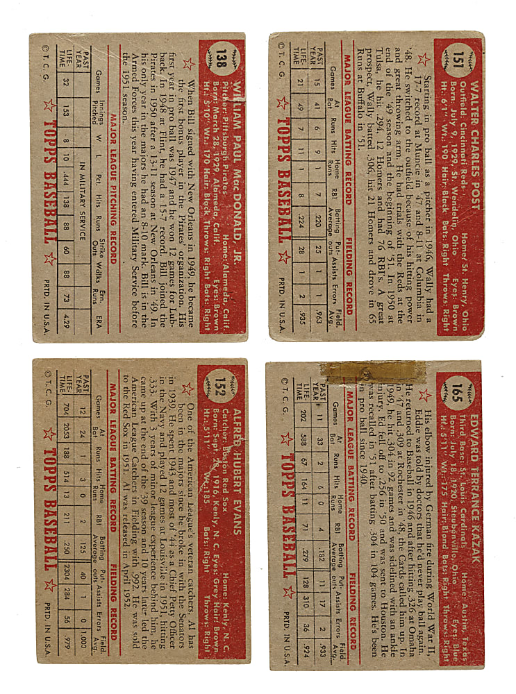 1952 Topps "Canadian" Gray Back Collection (4)