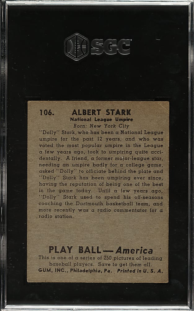 1939 R334 Play Ball #106 Dolly Stark SGC VG/EX 4