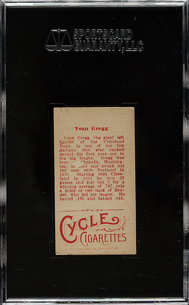 1912 T207 Brown Background Vean Gregg SGC VG 40 - Red Cycle Back