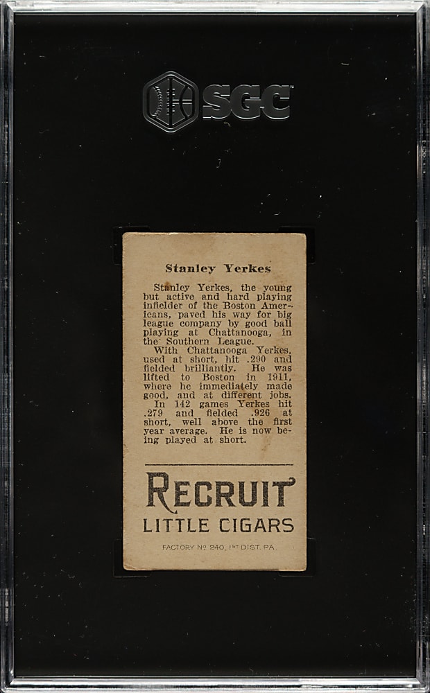 1912 T207 Brown Background Stanley Yerkes SGC VG 3