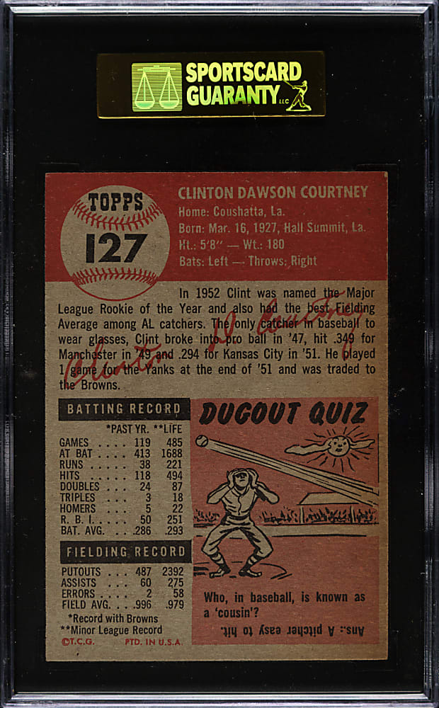 1953 Topps #127 Clint Courtney SGC NM+ 86