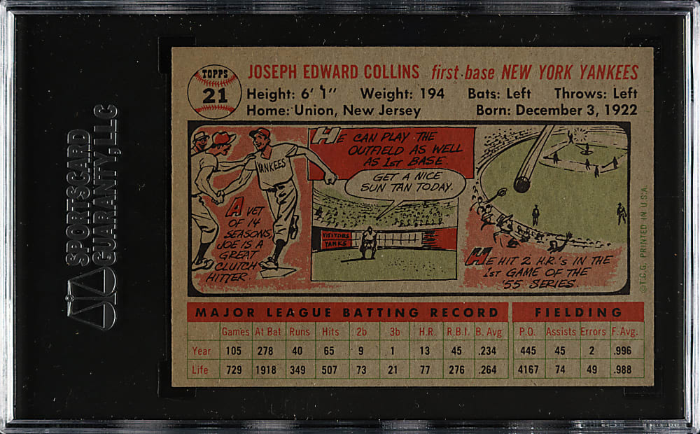 1956 Topps #21 Joe Collins Gray Back SGC NM/MT 8