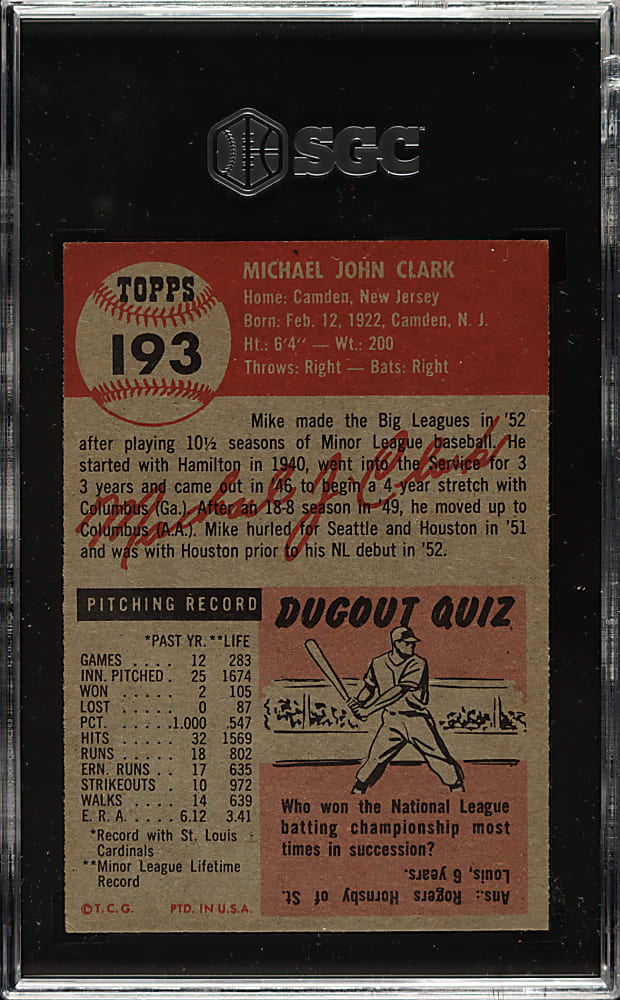1953 Topps #193 Mike Clark SGC EX/NM 6
