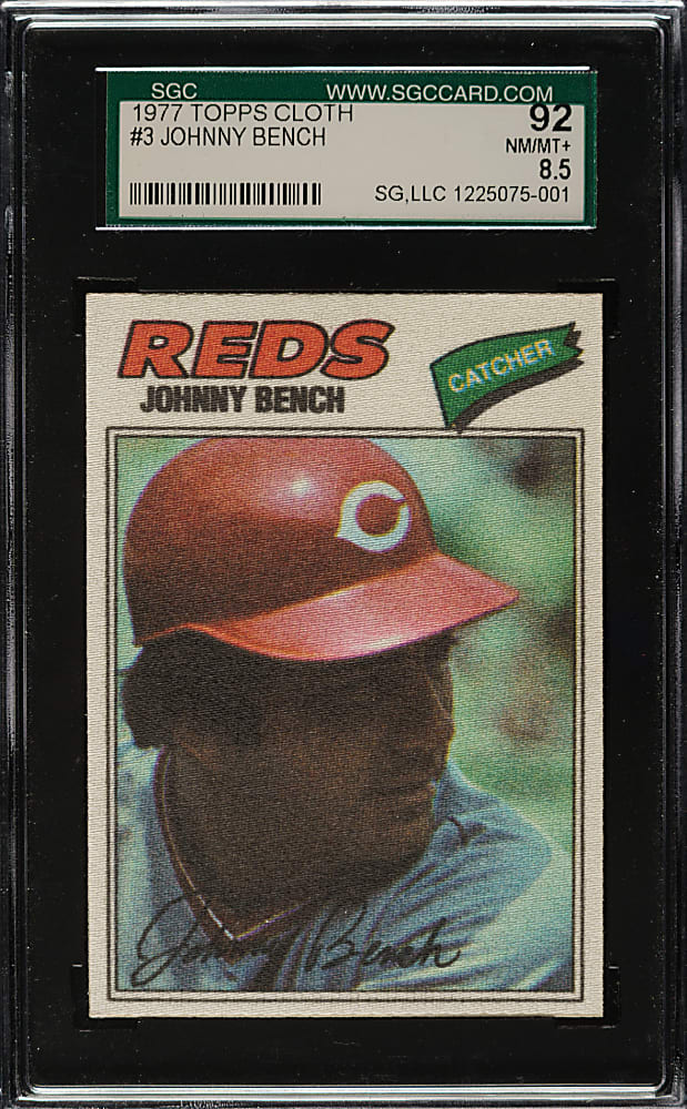 1977 Topps "Cloth Stickers" #3 Johnny Bench SGC NM/MT+ 92