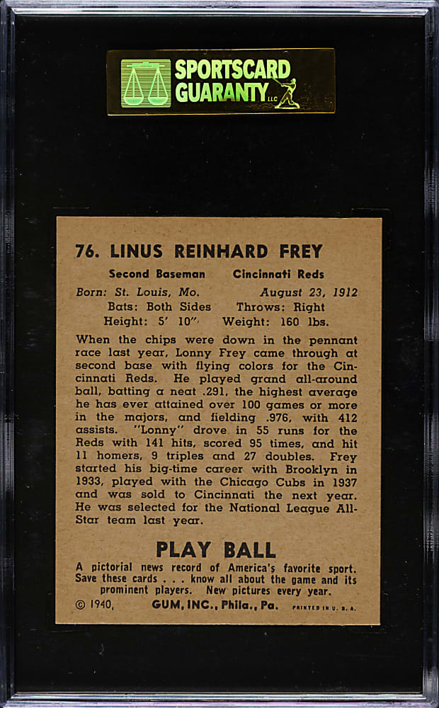 1940 R335 Play Ball #76 Lonny Frey SGC NM/MT 88