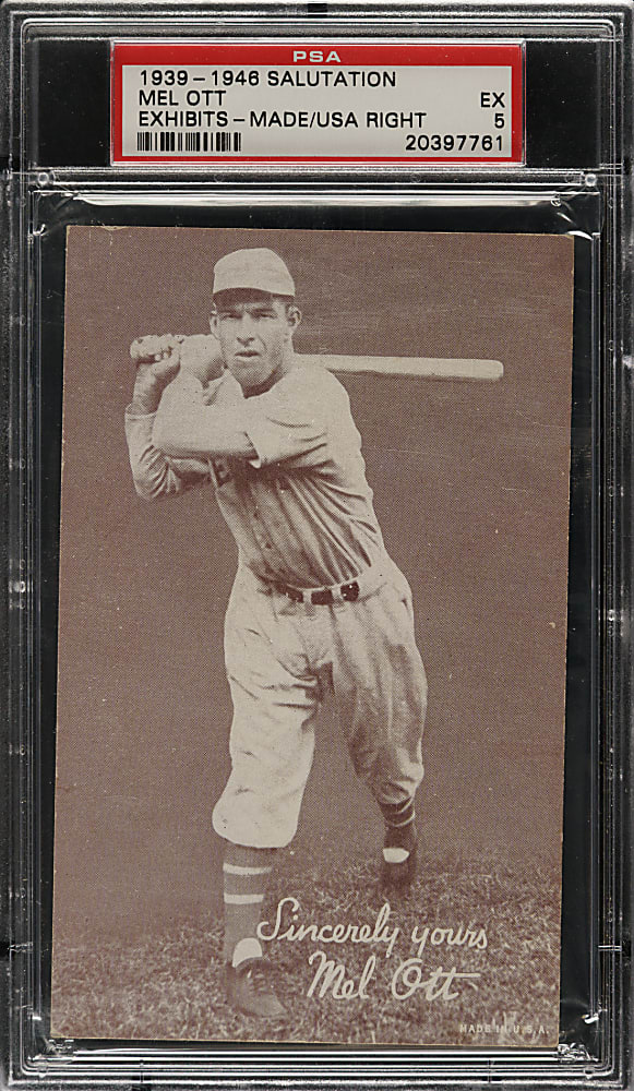 1939-1946 W462 Salutation Exhibits Mel Ott Made In USA Right Corner PSA EX 5