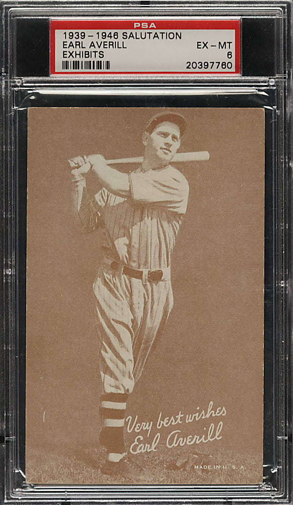 1939-1946 W462 Salutation Exhibits Earl Averill PSA EX-MT 6