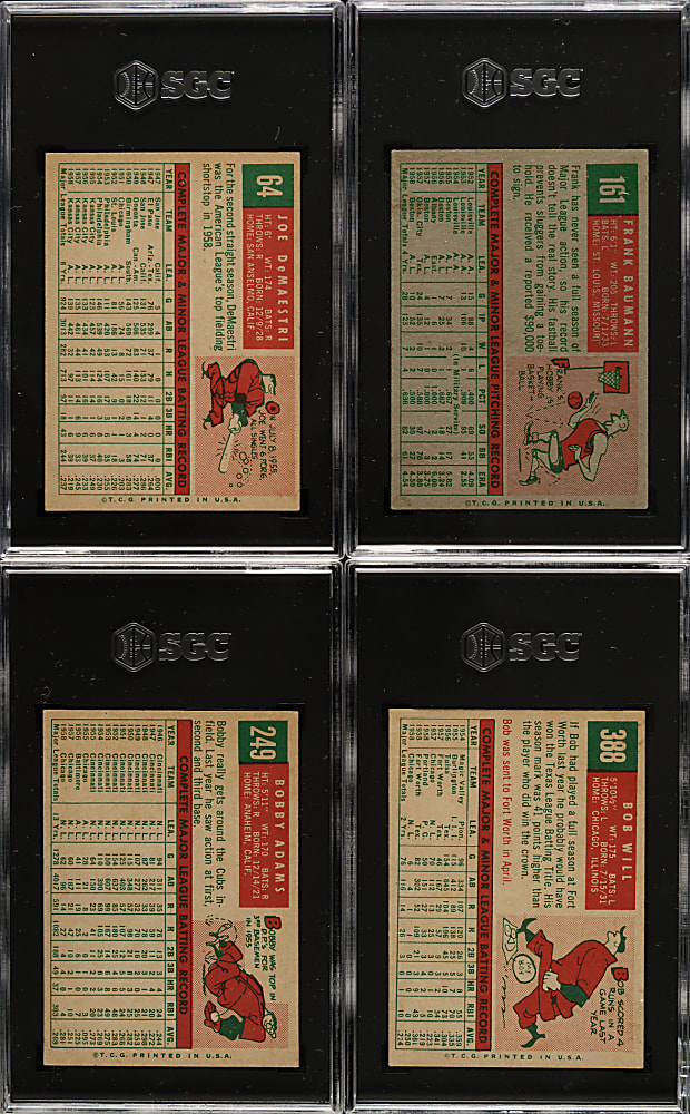 1959 Topps SGC-Graded Collection (4): De Maestri, Baumann, Adams, and Will