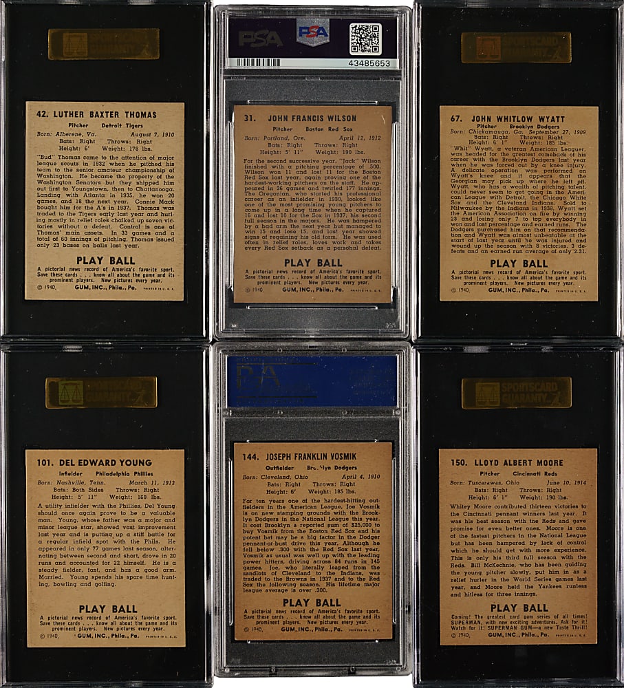 1940 R335 Play Ball PSA- and SGC-Graded Collection (6)