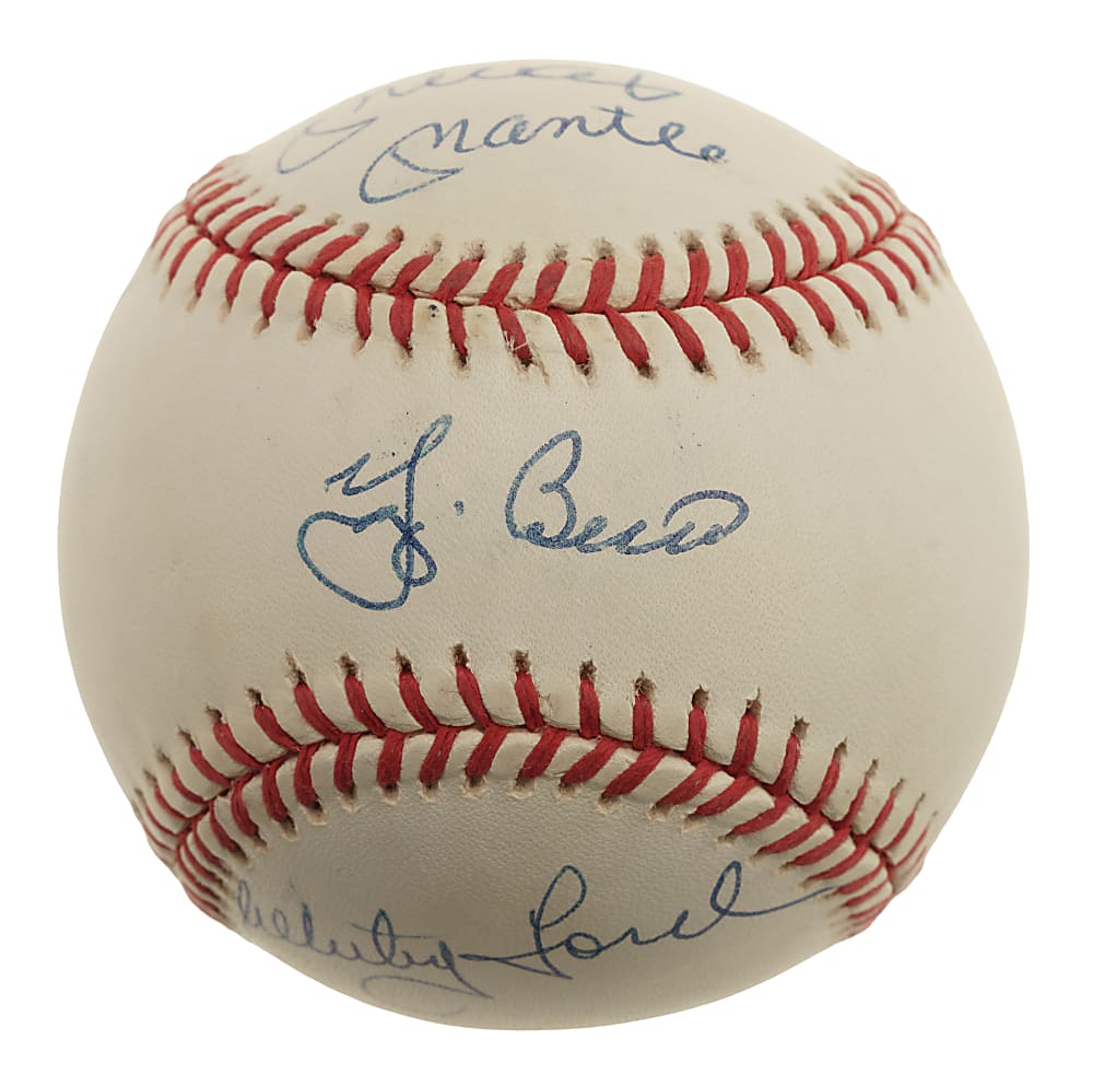 New York Yankees Hall of Fame and Stars Multi-Signed Baseball with Mickey Mantle, Whitey Ford and Yogi Berra - JSA