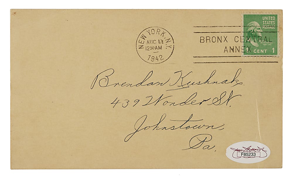 1942 Hank Borowy Signed Government Postcard - JSA