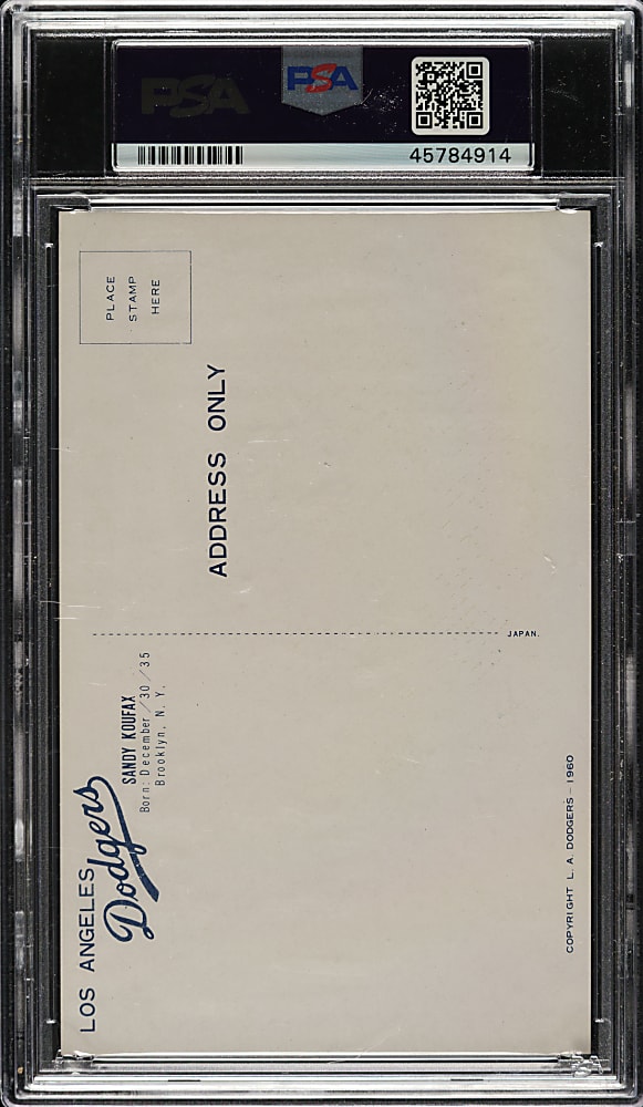 1960 Los Angeles Dodgers Postcard Sandy Koufax PSA VG-EX 4
