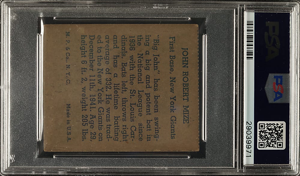 1943 R302-1 M.P. & Co. Johnny Mize PSA GOOD 2