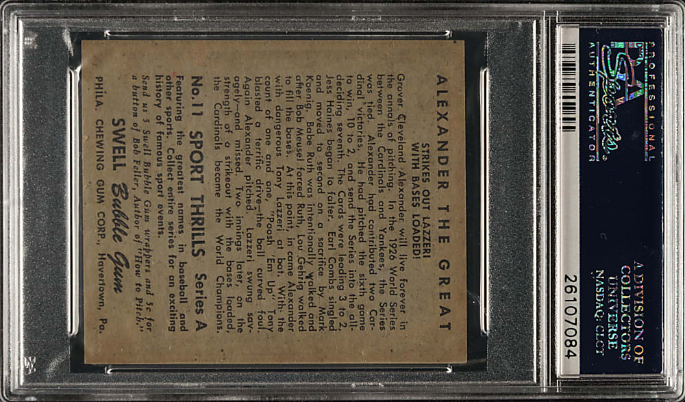1948 Swell Bubble Gum Sport Thrills #11 Bases Loaded with Tony Lazzeri PSA VG-EX 4