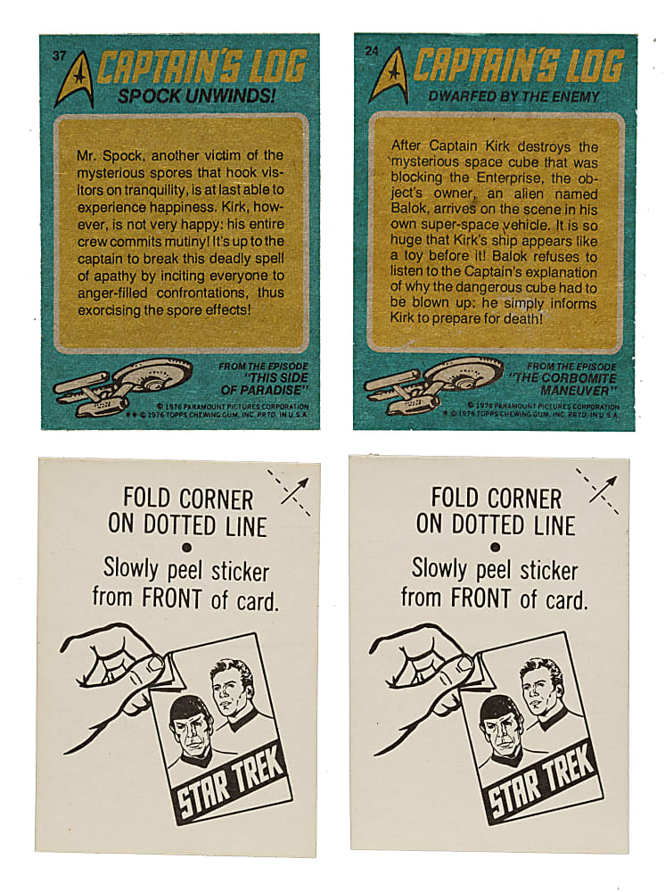 1976 Topps "Star Trek" Complete Set (88) Plus Complete Sticker Set (22)