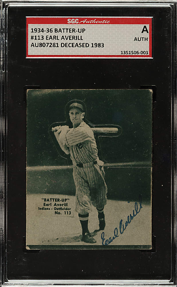 1934-1936 R318 Batter-Up #113 Earl Averill SGC Authentic