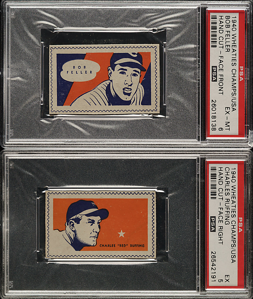 1940 Wheaties Champs of the USA Red Ruffing and Bob Feller PSA-Graded Pair