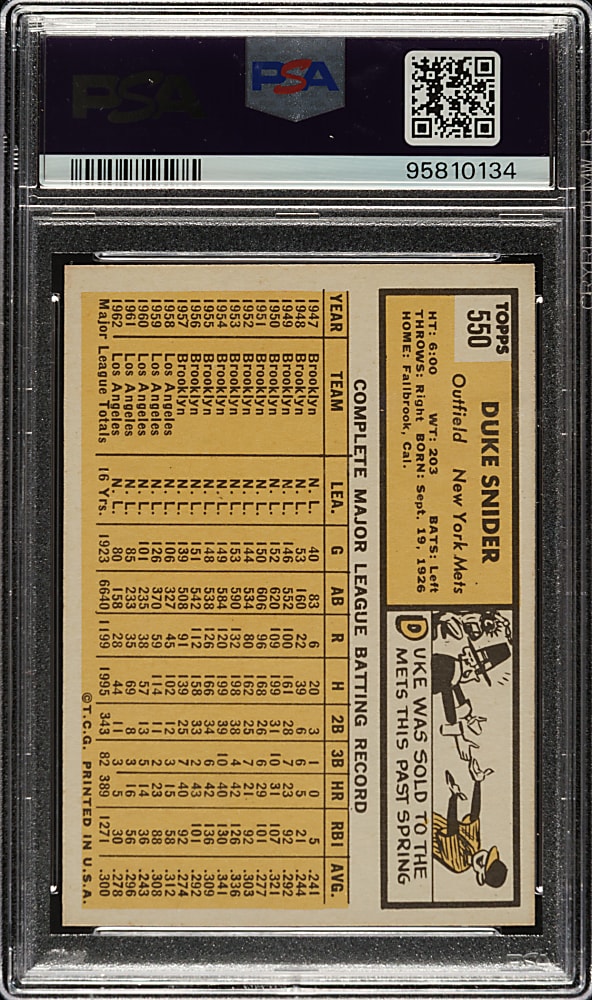1963 Topps #550 Duke Snider PSA NM-MT 8