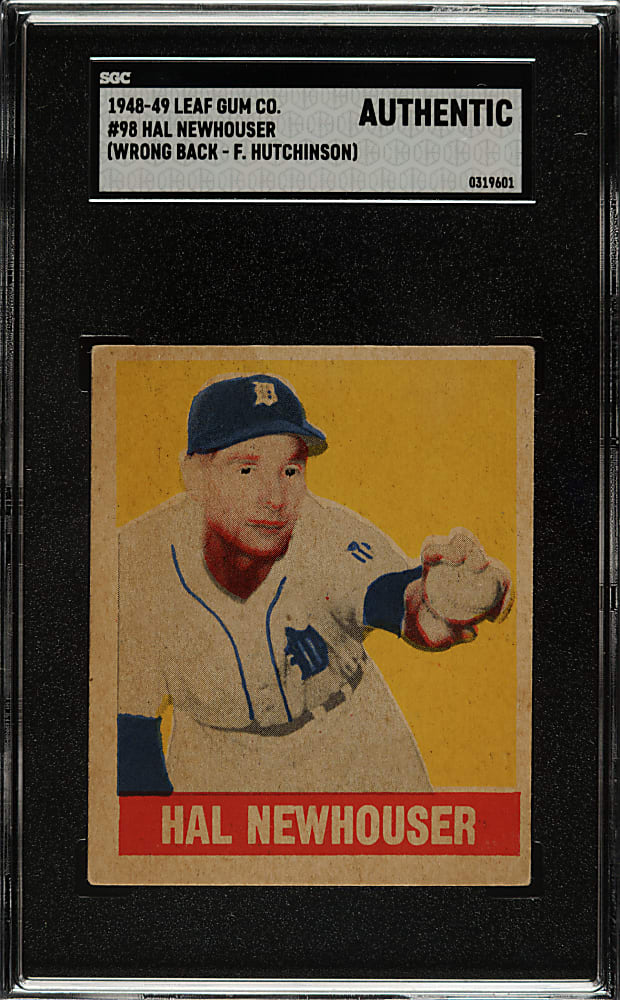 1948-1949 Leaf #98 Hal Newhouser Rookie Short Print SGC Authentic - Wrong Back - #63 Freddy Hutchinson