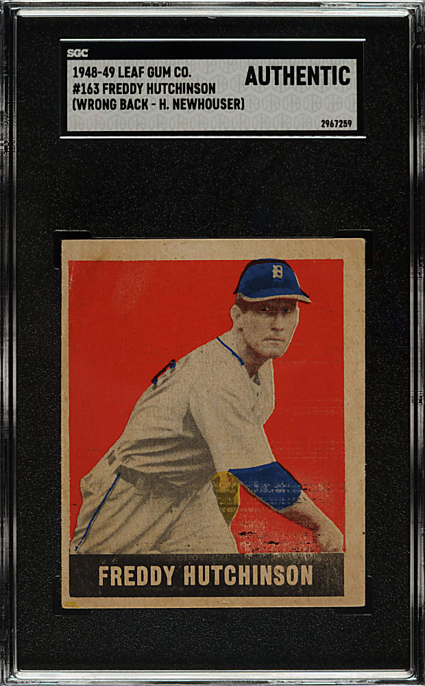 1948-1949 Leaf #163 Freddy Hutchinson Short Print SGC Authentic - Wrong Back - #98 Hal Newhouser